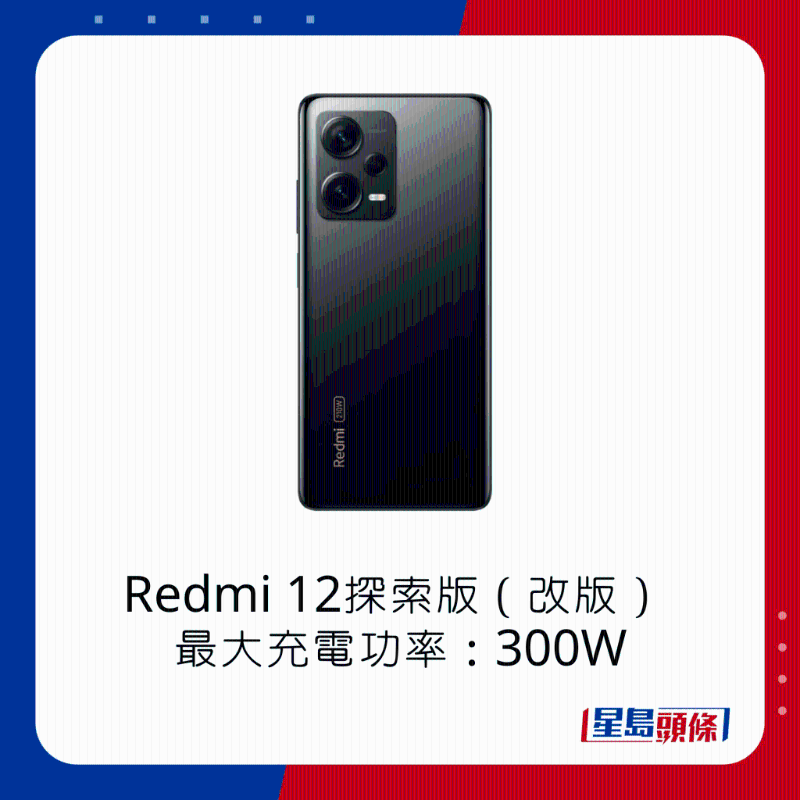 Redmi 12探索版(改版)最大充电功率300W。