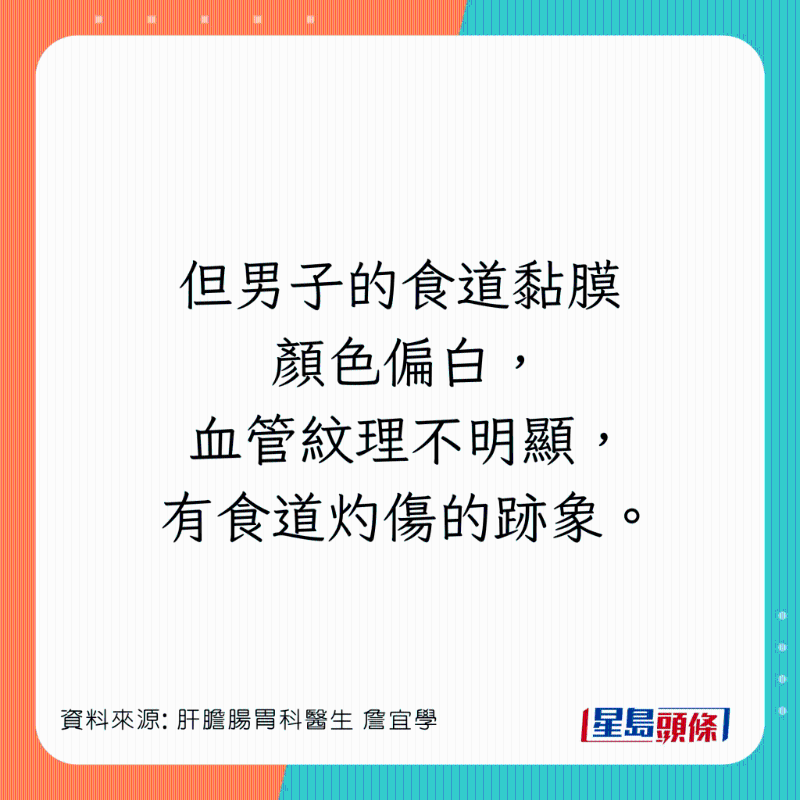 男患者食道灼伤，可恶化成食道癌