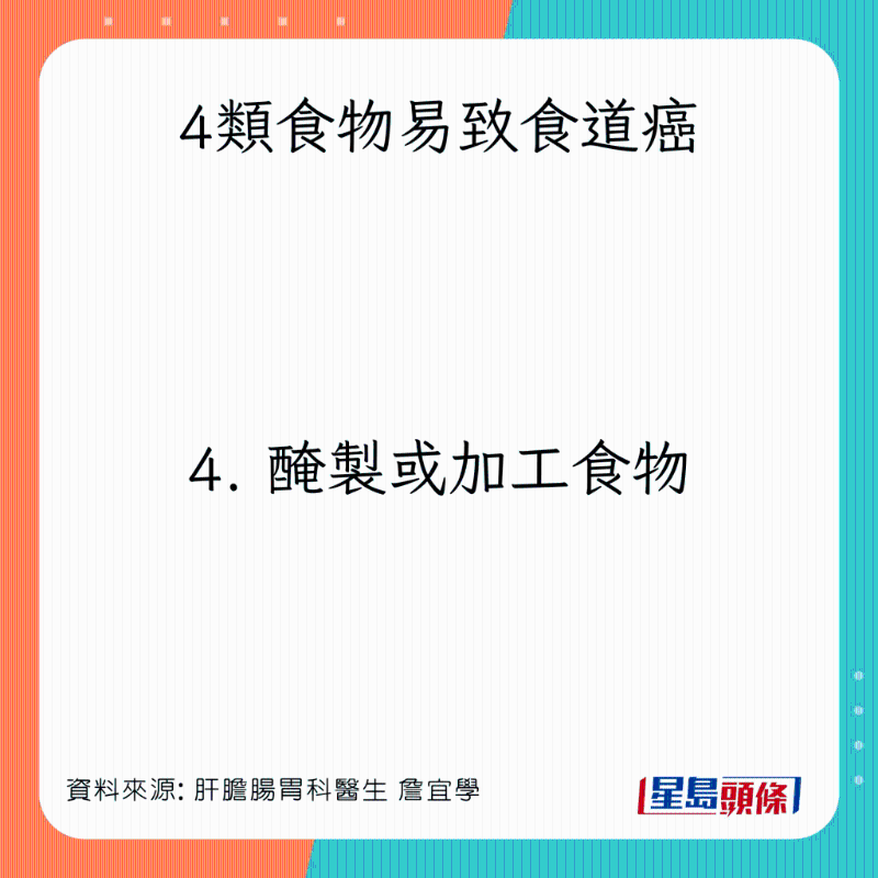 4类食物易致食道癌：腌制或加工食物