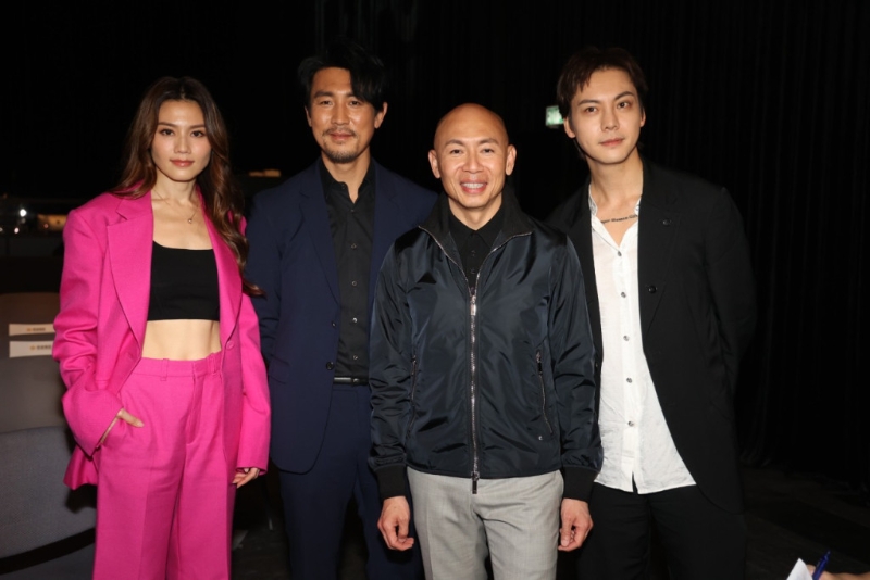电影《爆裂点》总导演及监制林超贤与陈伟霆（William）、周秀娜及谭俊彦受访。