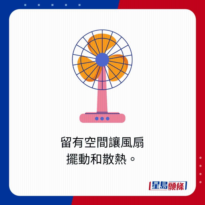 留有空間讓風扇擺動和散熱。
