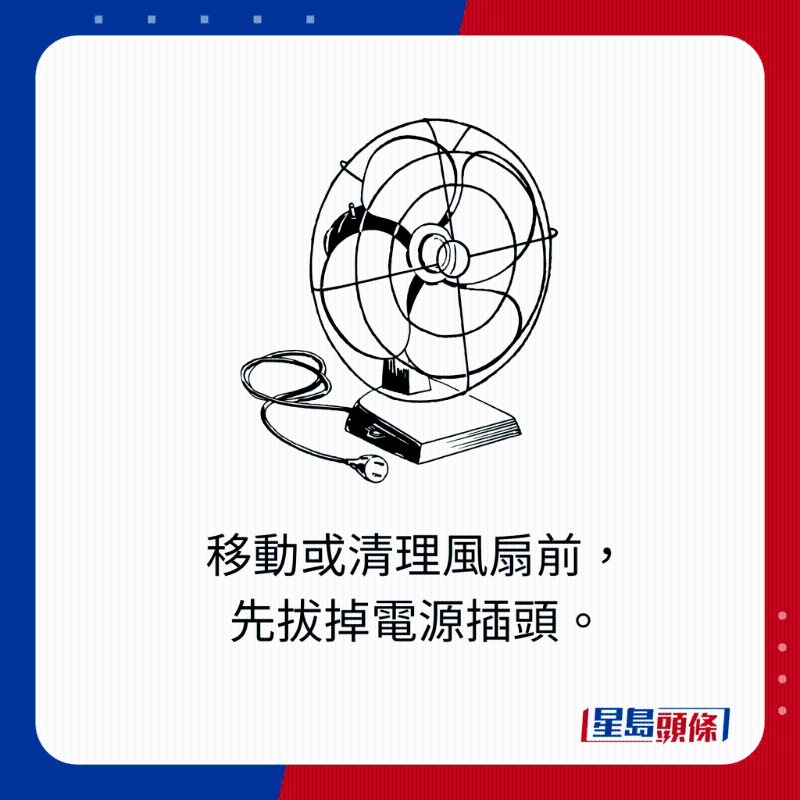 移動或清理風扇前，先拔掉電源插頭。