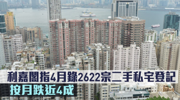 利嘉阁指4月二手私宅登记，按月跌近4成
