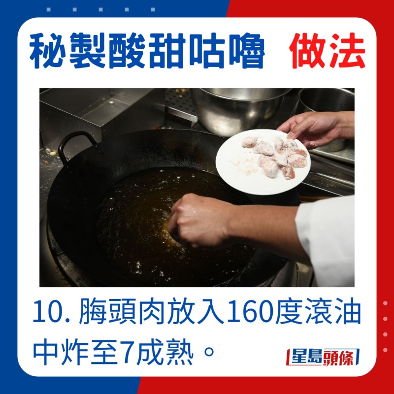梅头肉加入160度滚油炸至七成熟 梅头肉加入160度滚油炸至七成熟