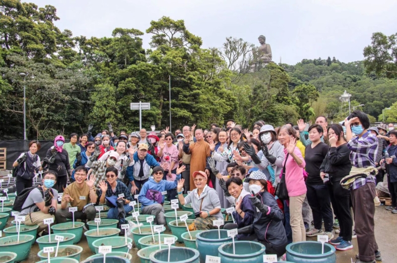 宝莲禅寺今年初招募了150名荷花种植义工,经香港园艺学会种植专家培训后,与凈因大和尚一同种植荷花。 宝莲禅寺今年初招募了150名荷花种植义工,经香港园艺学会种植专家培训后,与凈因大和尚一同种植荷花。