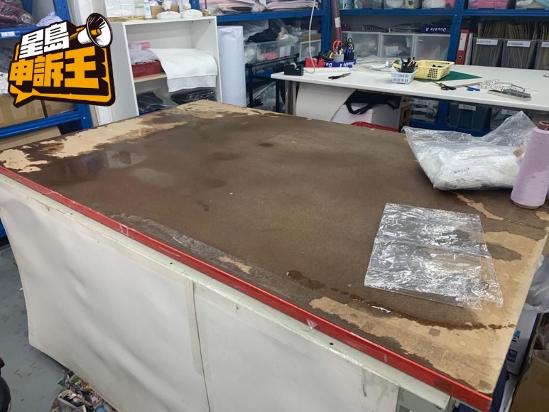 裁床枱亦见完全湿透。 （被访者提供）