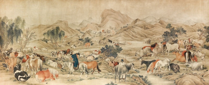 百骏图横幅。 清代(19世纪中期)。 (香港中文大学文物馆借展) 百骏图横幅。 清代(19世纪中期)。 (香港中文大学文物馆借展)