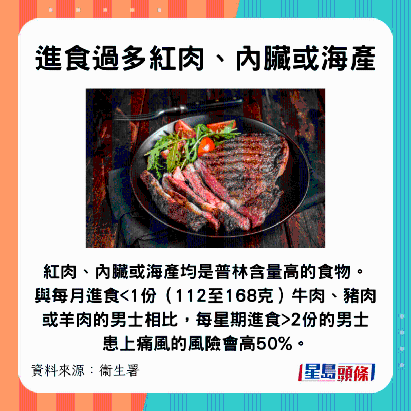 进食过多红肉、内脏和海鲜 进食过多红肉、内脏和海鲜