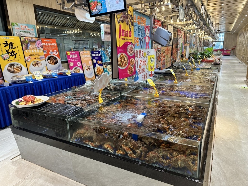 餐厅焦点是50米长海鲜池,客人点选后可吃到即制靓海鲜。 餐厅焦点是50米长海鲜池,客人点选后可吃到即制靓海鲜。