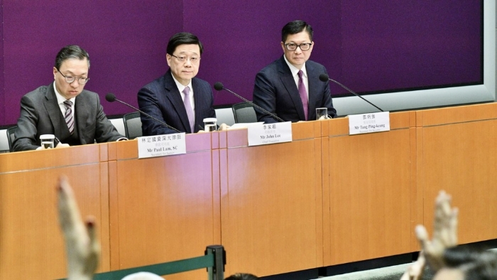 “维护国家安全:《基本法》第二十三条立法公众咨询”记者会。 “维护国家安全:《基本法》第二十三条立法公众咨询”记者会。