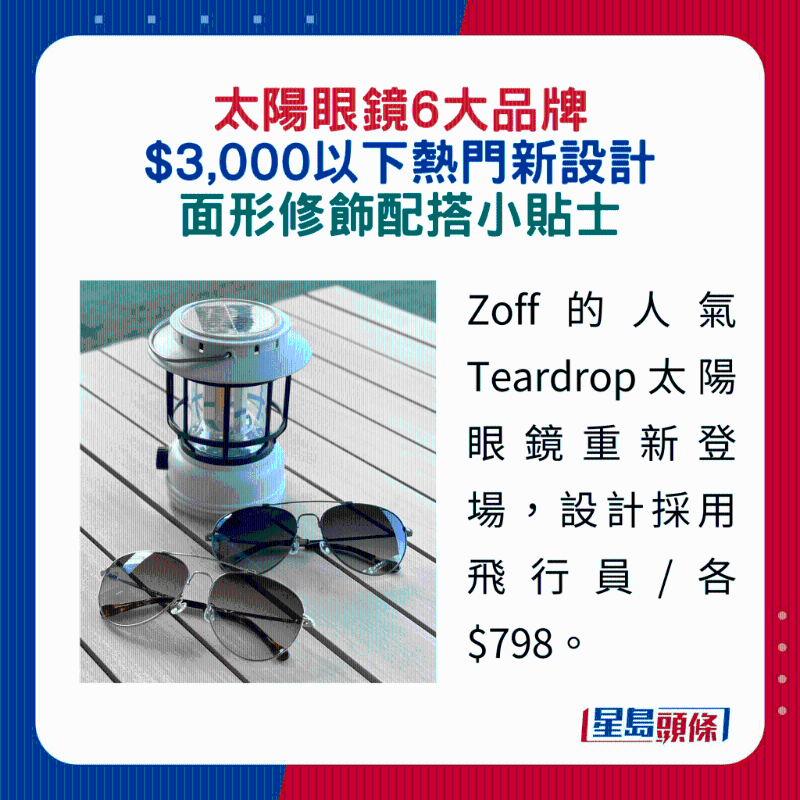 Zoff的人气 Teardrop太阳眼镜重新登场,设计采用飞行员 各$798。 Zoff的人气 Teardrop太阳眼镜重新登场,设计采用飞行员 各$798。