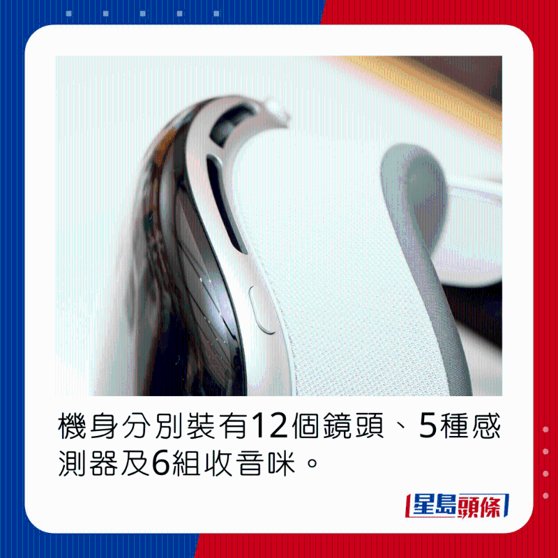 机身分别装有12个镜头、5种传感器及6组收音咪。 机身分别装有12个镜头、5种传感器及6组收音咪。