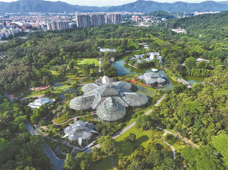 航拍华南国家植物园热带雨林温室。 航拍华南国家植物园热带雨林温室。