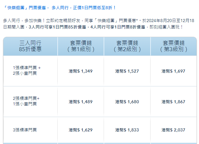 香港居民专享快乐组团门票优惠详情。1
