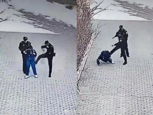 民警在大街上殴打一名小学生,被监控全程拍下。 民警在大街上殴打一名小学生,被监控全程拍下。
