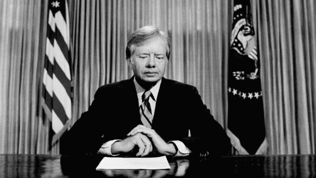 卡特1980年发表全国电视讲话，宣布营救在伊朗被挟持的美国人质失败。 美联社