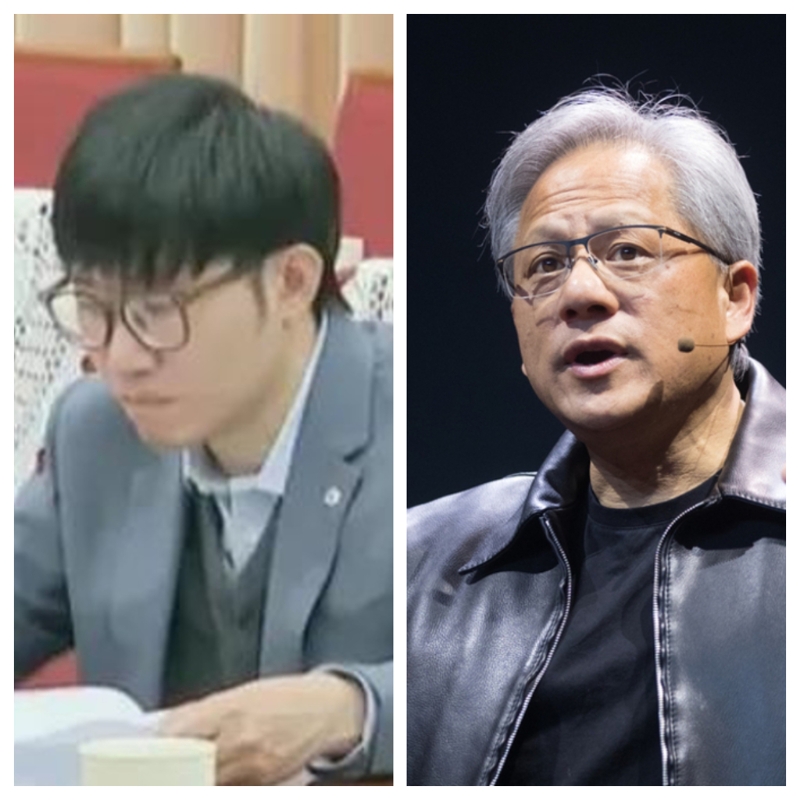 梁文锋(左)持有的DeepSeek股份价值将达到1260亿美元，甚至可能超过身价1180亿美元的黄仁勋(右)。（央视截图、达志合成）
