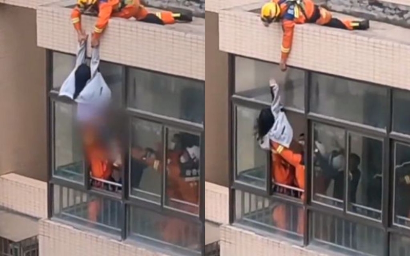 大陆有女子因失恋欲轻生，后来被消防人员营救成功，但没想到女子也和消防员于3个月后结婚了。（图／翻摄自微博）