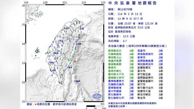 台东下午1时许发生5.7级浅层地震，福建有民众也感到震动。