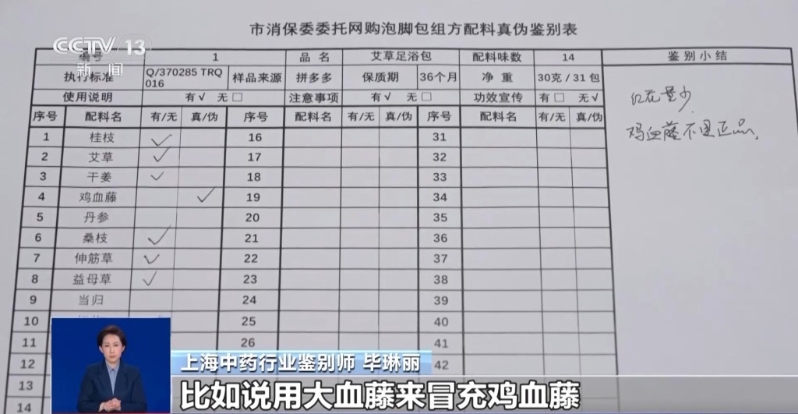 报道指出,有样本使用大血藤冒充鸡血藤,或将普通红花染色假装藏红花(图片来源:央视新闻) 报道指出,有样本使用大血藤冒充鸡血藤,或将普通红花染色假装藏红花(图片来源:央视新闻)