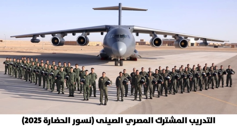 中埃空軍人員和中國運20合影。  埃及國防部