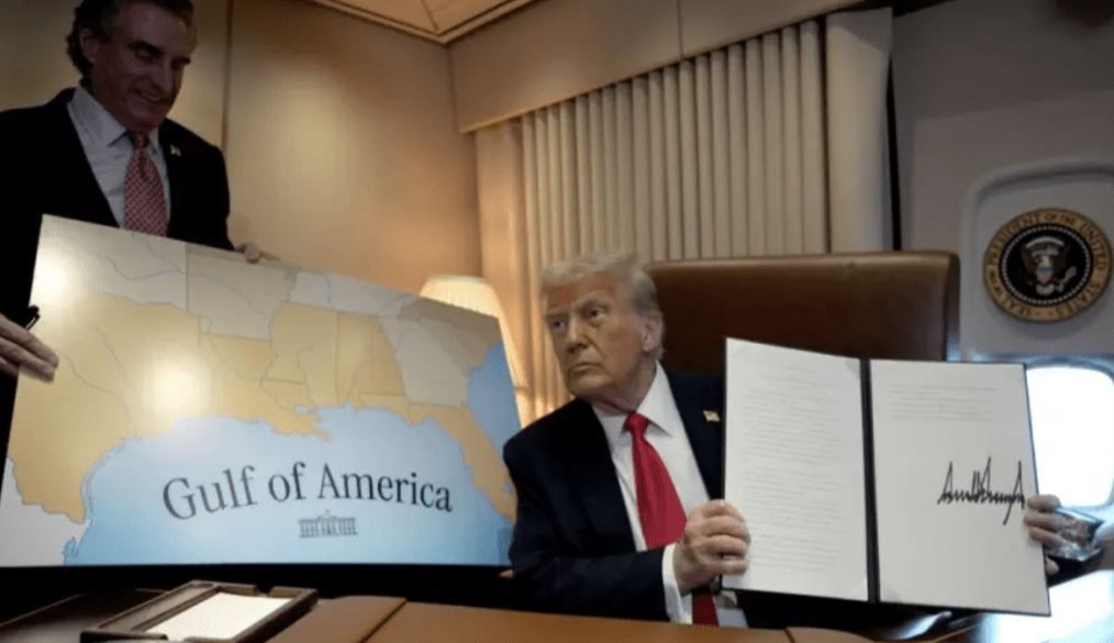 特朗普早前已将“墨西哥湾”（Gulf of Mexico）改为“美洲湾”（Gulf of America）。美联社