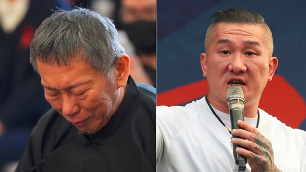 柯文哲(左)、馆长(右)在2023年蓝白一度宣布合作当晚，两人都受到支持者庞大的压力。