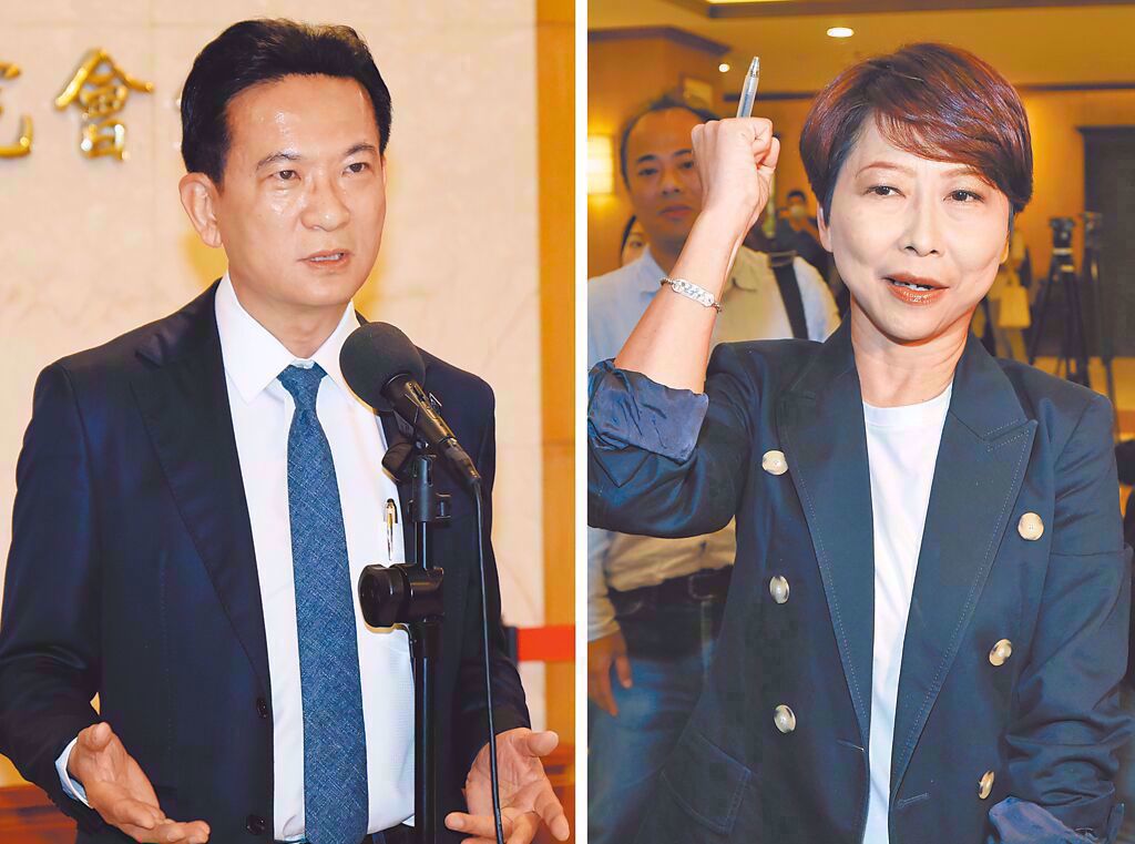 陈亭妃(右)台南市长初选胜出，但林俊宪(左)的抬轿议员及基层桩脚疑似仍未放弃希望
