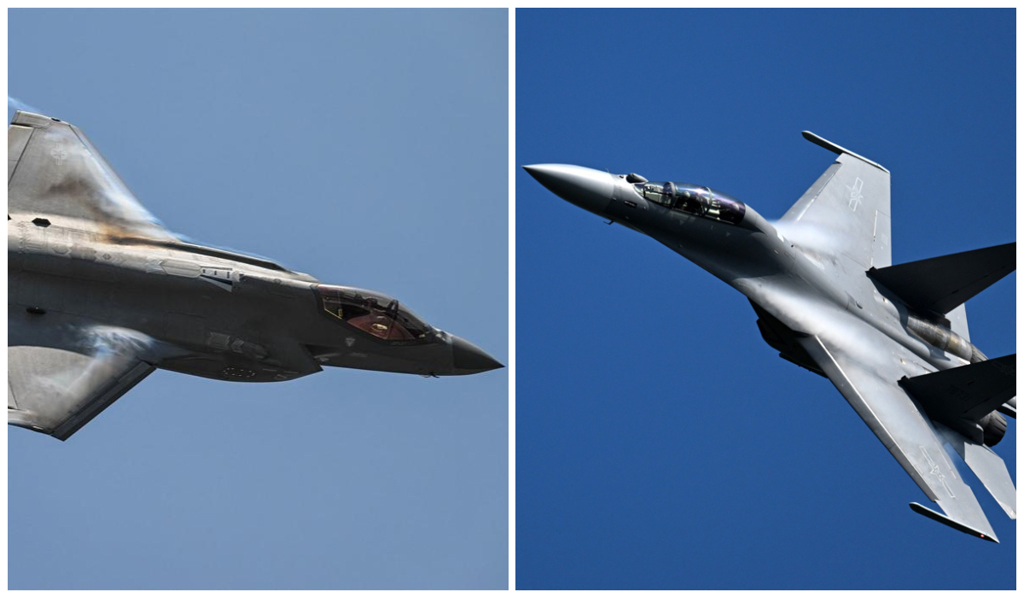 图为美军F-35战机、解放军歼-16战机。