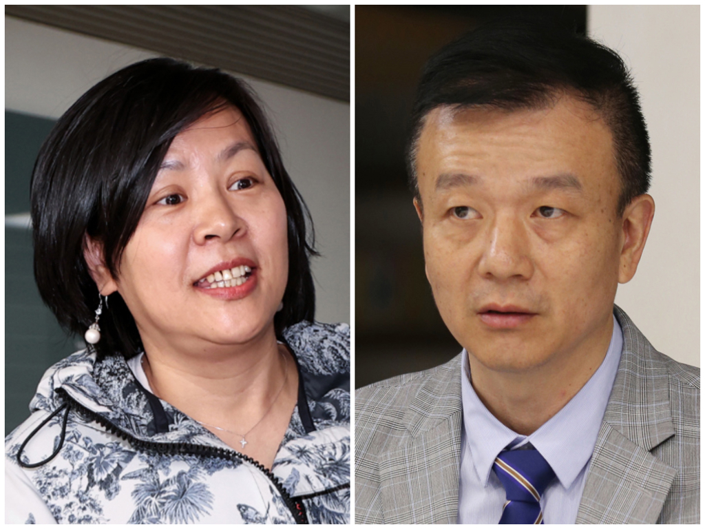 陆配前“立委”李贞秀（左），退役陆军少将、桃园市议员于北辰（右）。