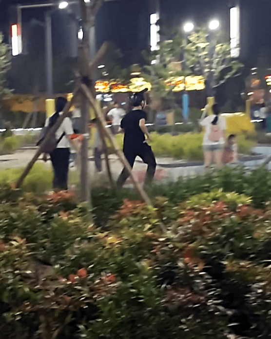黑衣男持刀在公园狂奔