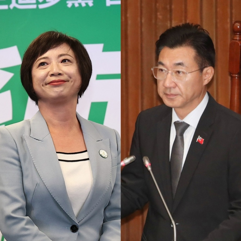 江启臣（右）、何欣纯（左）