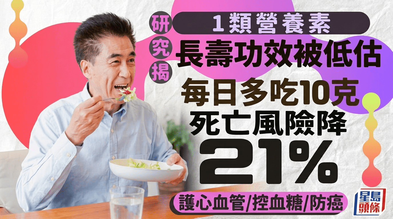 1类营养素长寿功效被低估！研究：每日多吃10克死亡风险降21%，更有效护心血管/控血糖/防癌